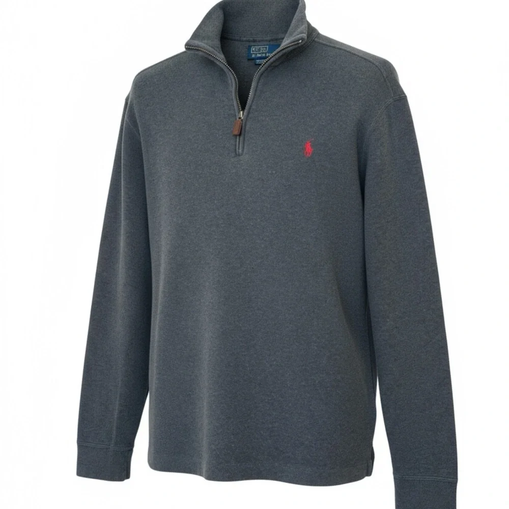 Polo Ralph Lauren Men's Charcoal Gray Cotton 1/4 Zip Pullover Sweater L